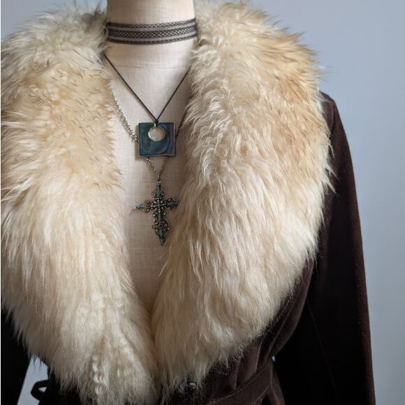 Vintage Brown Suede Penny Lane Jacket Belted Furry Leather Western Coat Medium - Picture 7 of 13